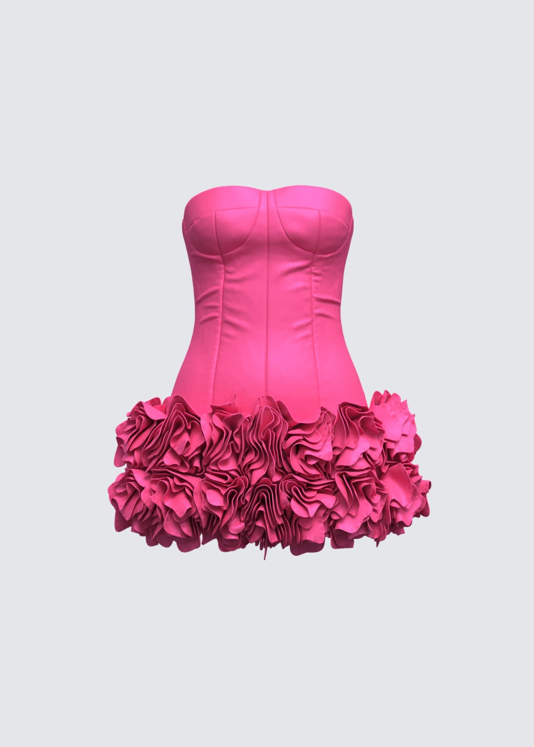 strapless open back dress ruffle trim corset mini dress in pink – sis label main image 1