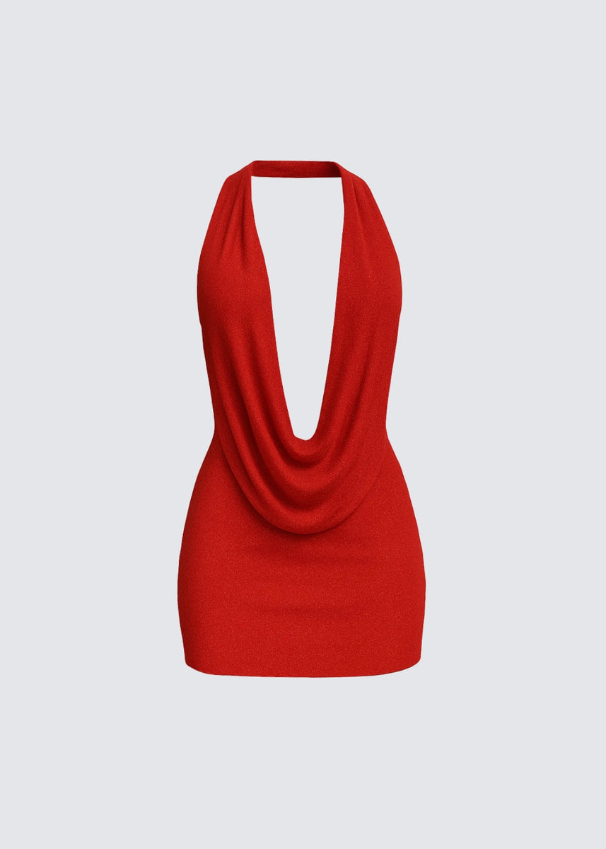 red dress tank top Solana Plunge Halter Mini | Shimmering Stretch day stretch and a Color:Bone White V-Neck A-line Dark Green hemline:Flared
